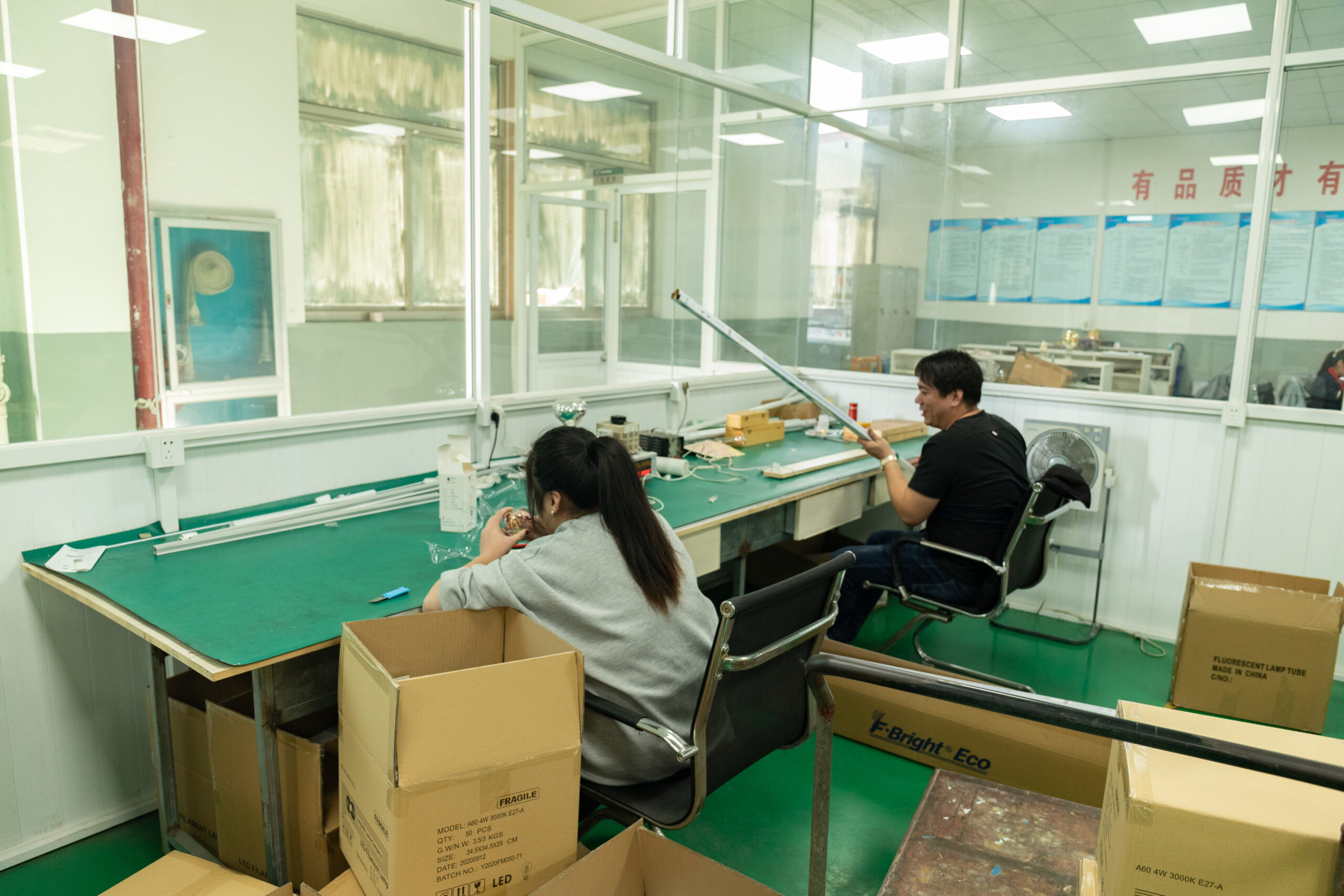 Final quality control inspection at the New Lights factory