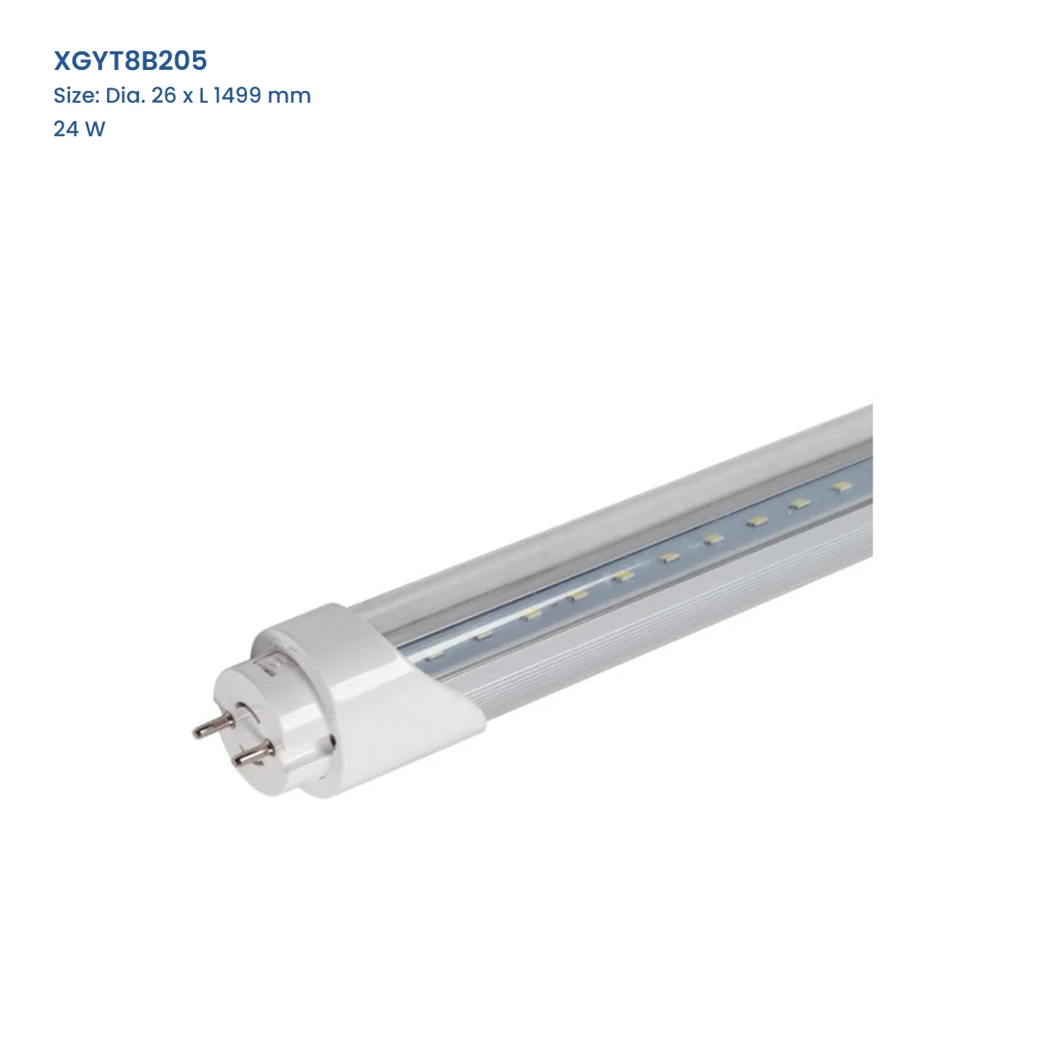 XGYT8B205 aluminium-and-PC T8 LED tube, 24 W, Dia. 26 x L 1499 mm