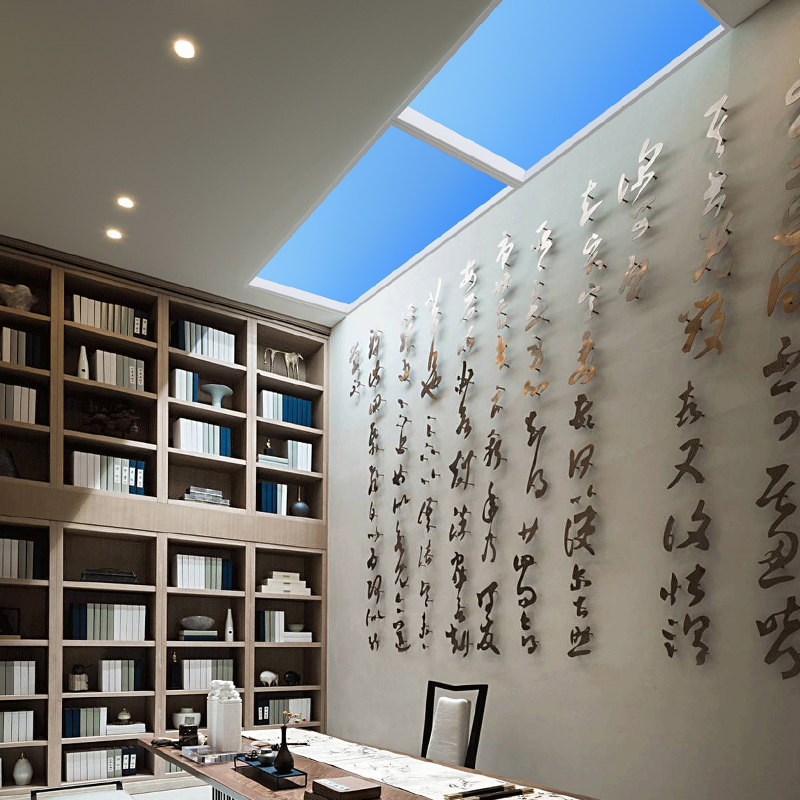 Two-panel artificial skylight above a study