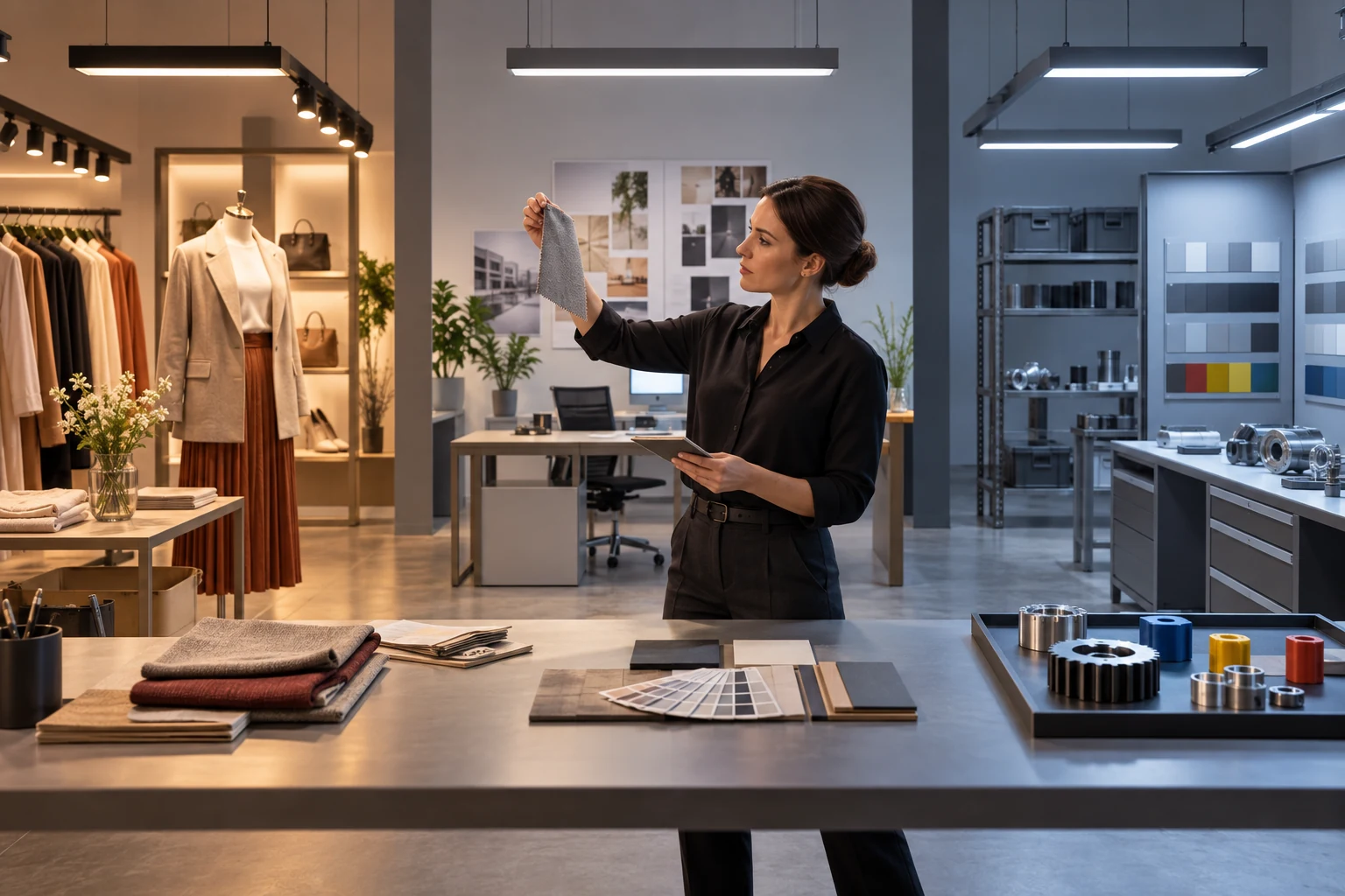 Lighting specialist comparing materials across retail office and industrial settings