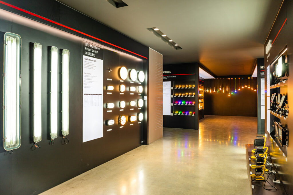 New Lights showroom displaying LED lighting product categories