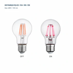 XGYA60 A19 horticultural LED filament bulb, Dia. 60 by 108 mm, 2 to 8 W