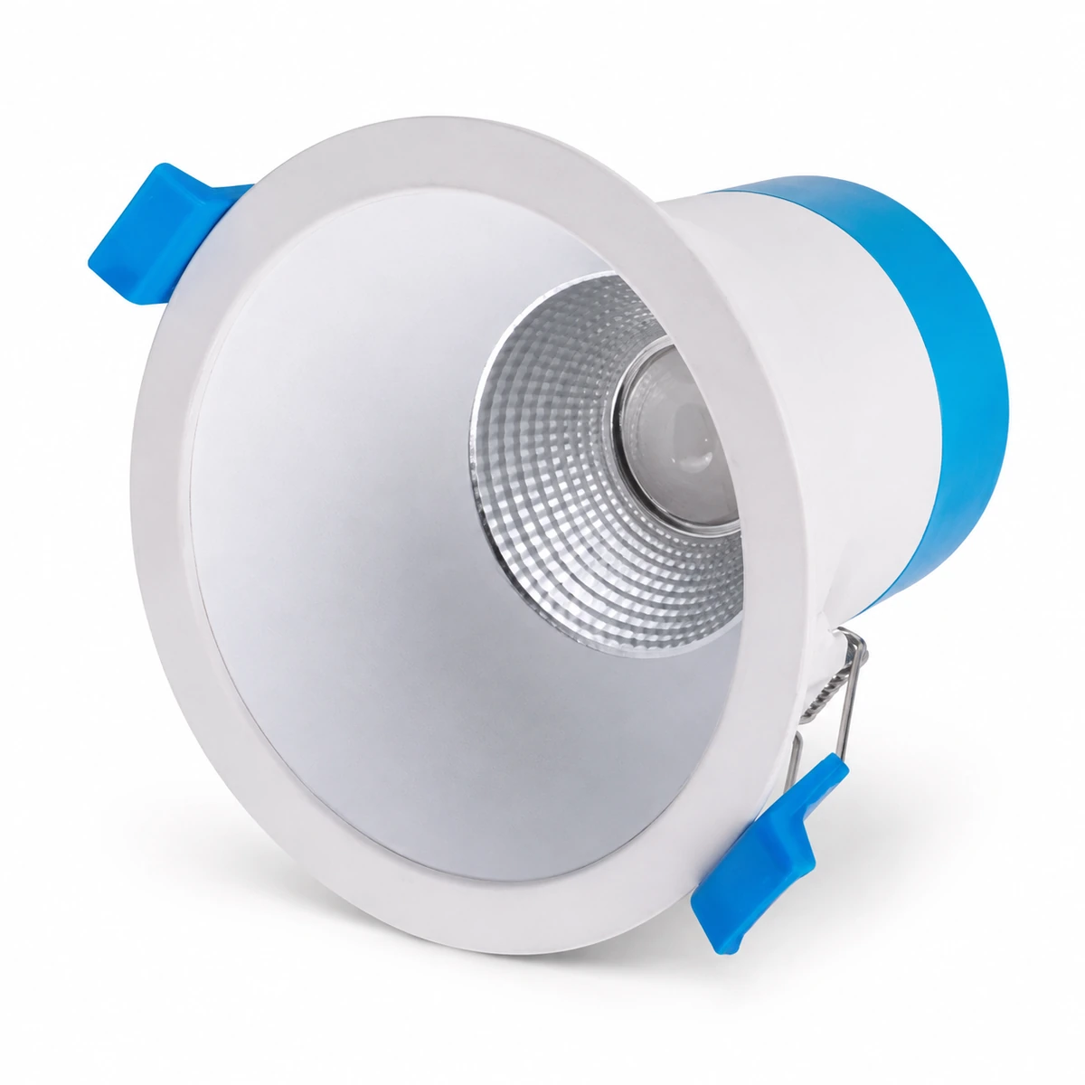 D60 selectable-CCT recessed LED downlight with deep reflector and blue spring clips