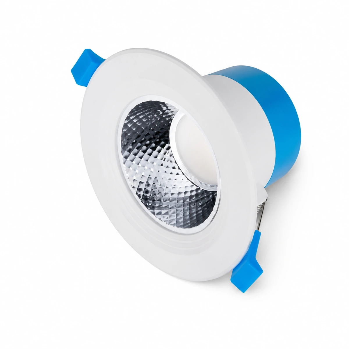 D75 selectable-CCT recessed LED downlight with faceted reflector and blue spring clips