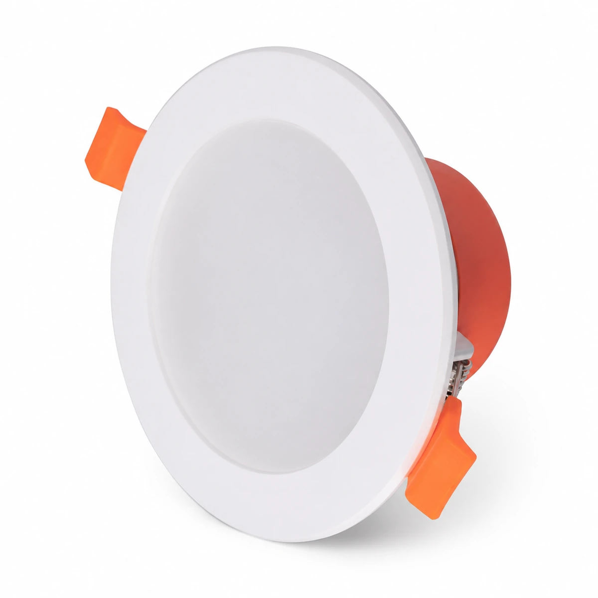 D90 selectable-CCT recessed LED downlight with opal diffuser and orange spring clips