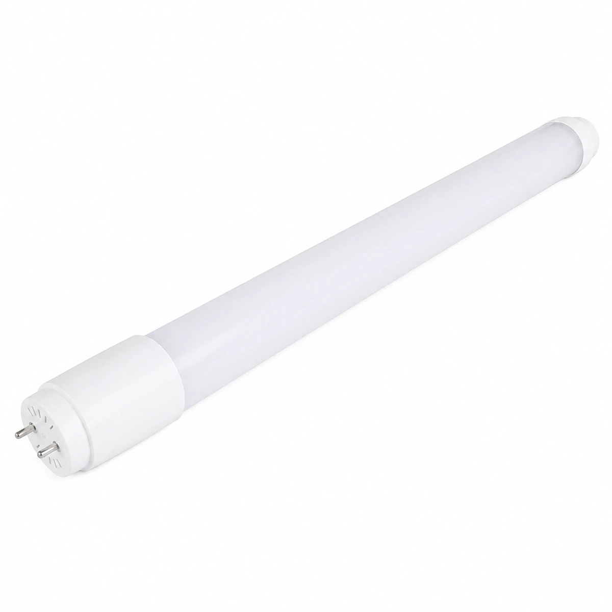 Complete white G13 dimmable T8 LED tube on a white background