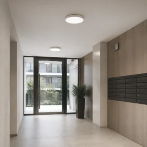 HY07 surface-mounted ceiling lights installed in a covered apartment entrance lobby