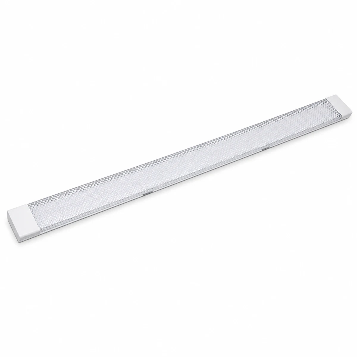 Surface-mounted prism lens LED linear batten with metal body and white PC end caps