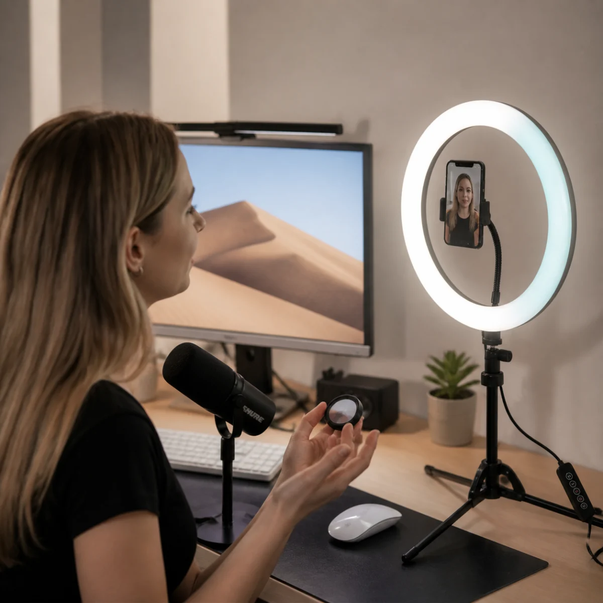 RGB and CCT Selfie Ring Light Series in a realistic application setting