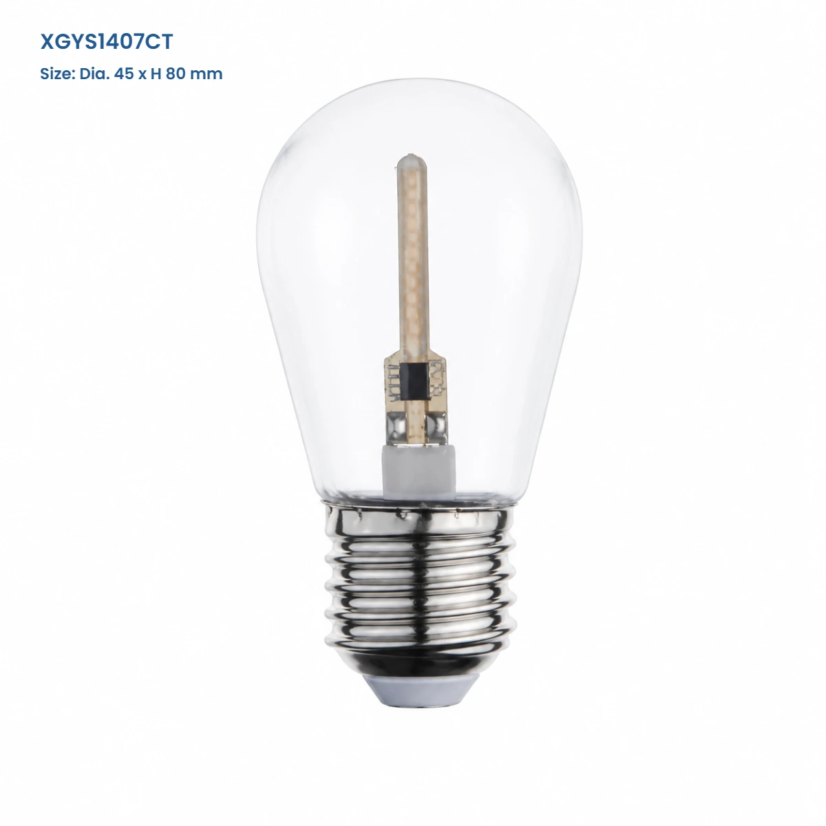 S14 PC flash string light bulb model XGYS1407CT, 45 x 80 mm