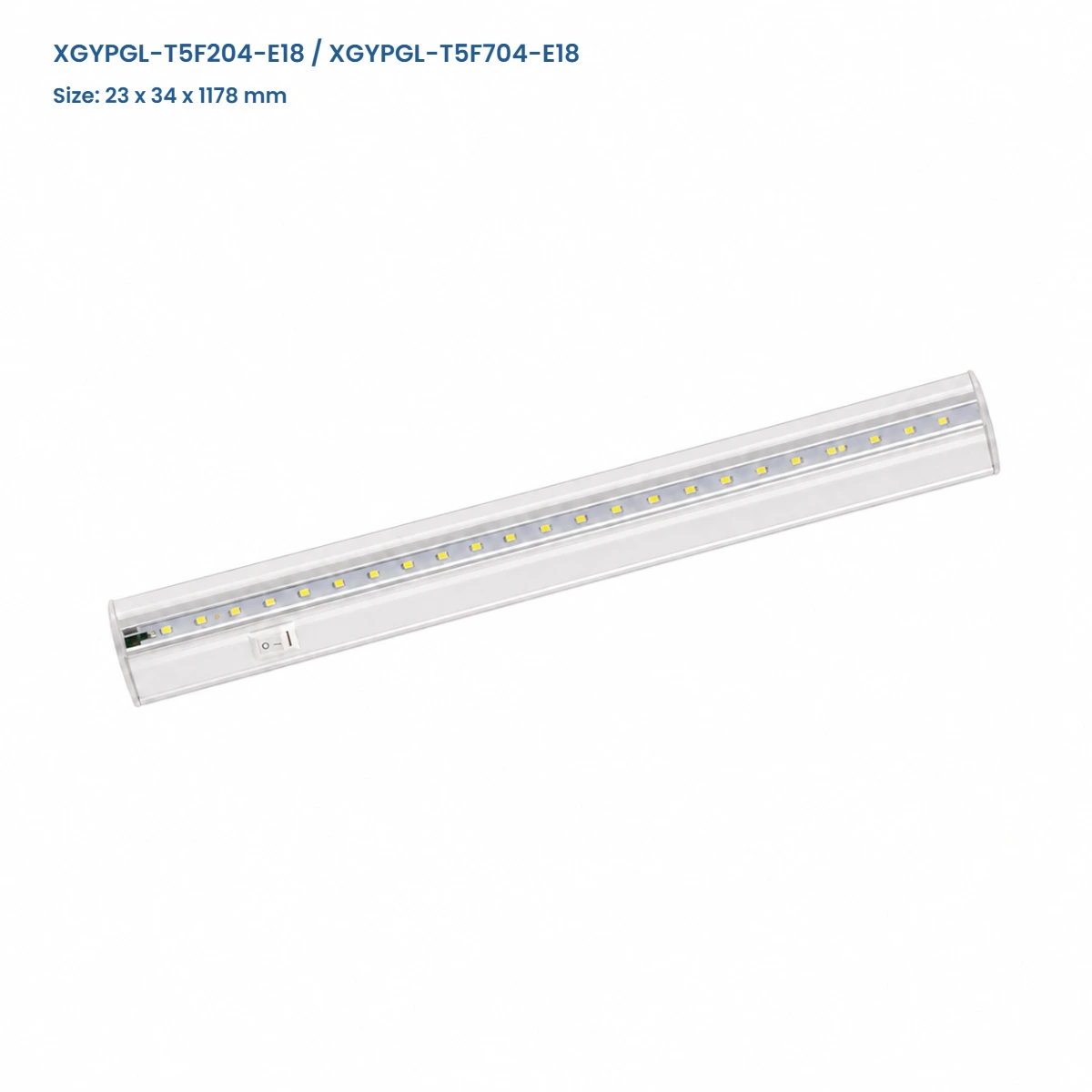 T5 integrated LED grow light models XGYPGL-T5F204-E18 and XGYPGL-T5F704-E18, 23 x 34 x 1178 mm