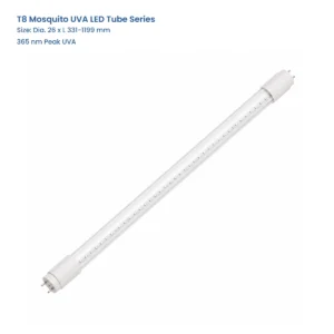 T8 Mosquito UVA LED Tube Series, Dia. 26 x L 331-1199 mm, 365 nm Peak UVA, complete clear-glass G13 UVA LED tube view