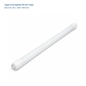 Type A+B Hybrid T8 LED Tube, Dia. 26 x L 590-1199 mm, complete T8 tube view