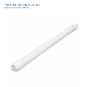 Type A Plug-and-Play T8 LED Tube, Dia. 26 x L 590-1199 mm, complete T8 tube view