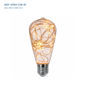 ST64 copper-wire decorative LED bulb model XGY-ST64-CW-E1, D64 x H136 mm