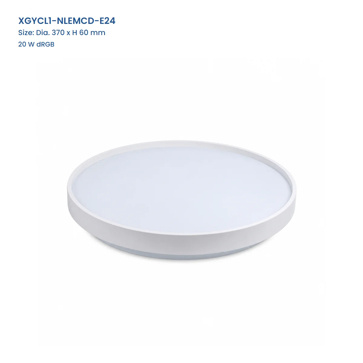 XGYCL1-NLEMCD-E24 dRGB metal-base LED ceiling light, 370 mm diameter by 60 mm