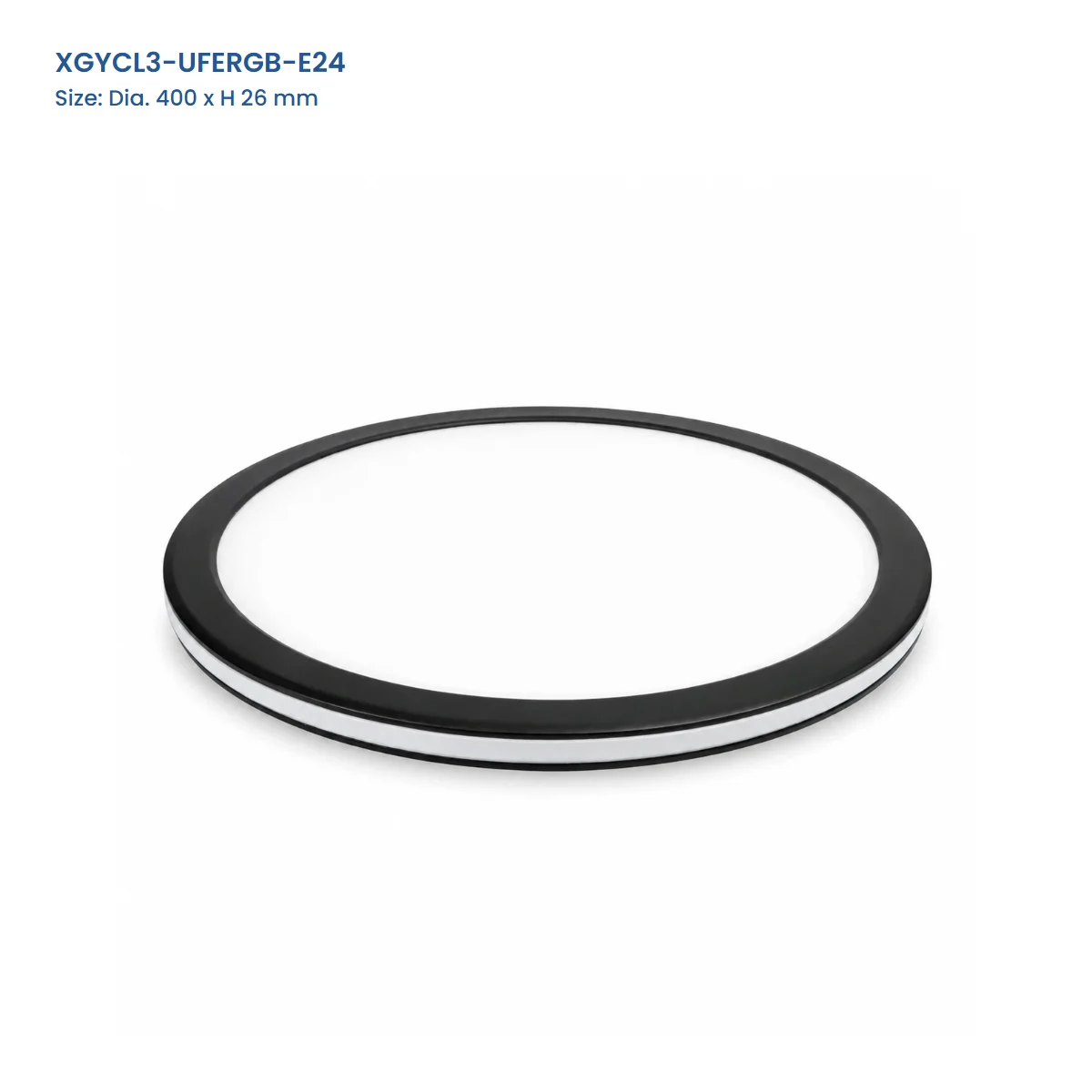 XGYCL3-UFERGB-E24 edge RGB flush-mount ceiling light, 400 mm diameter by 26 mm