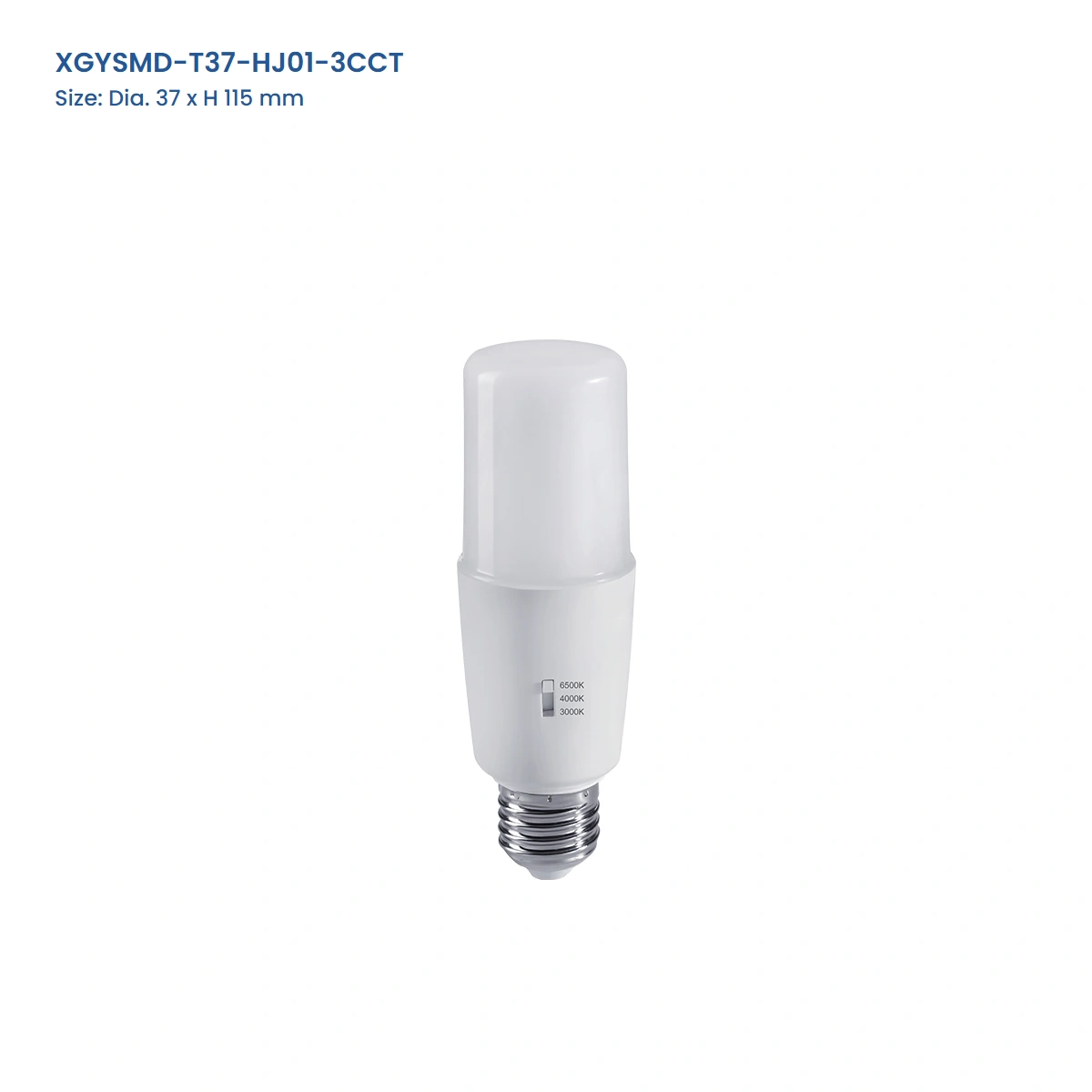 XGYSMD-T37-HJ01-3CCT tubular selectable-CCT LED bulb, 37 mm diameter by 115 mm high