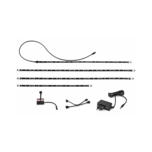 Wi-Fi RGB TV backlight strip kit with controller and power adapter on white background