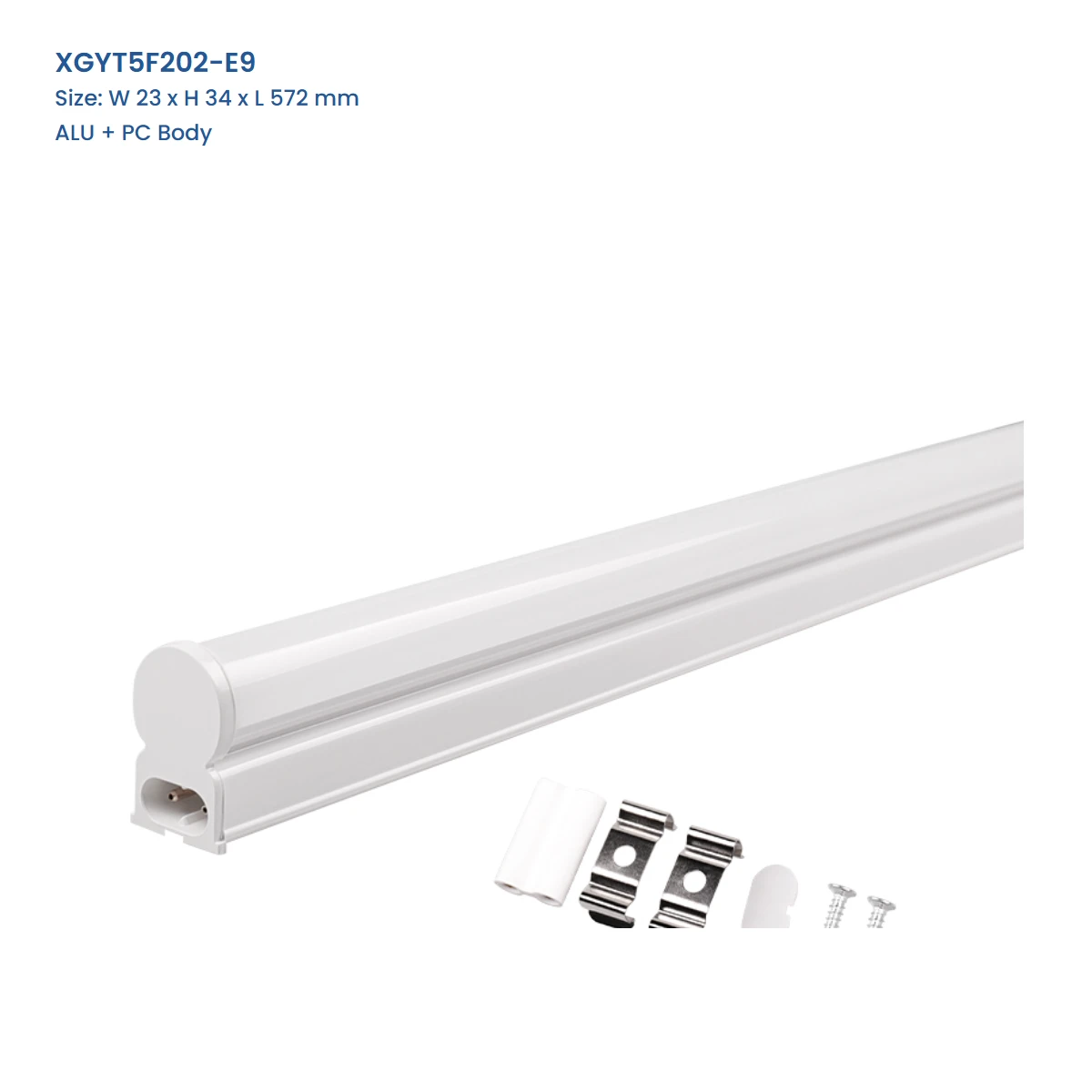 XGYT5F202-E9 connectable T5 integrated LED fixture, ALU + PC Body, W 23 x H 34 x L 572 mm
