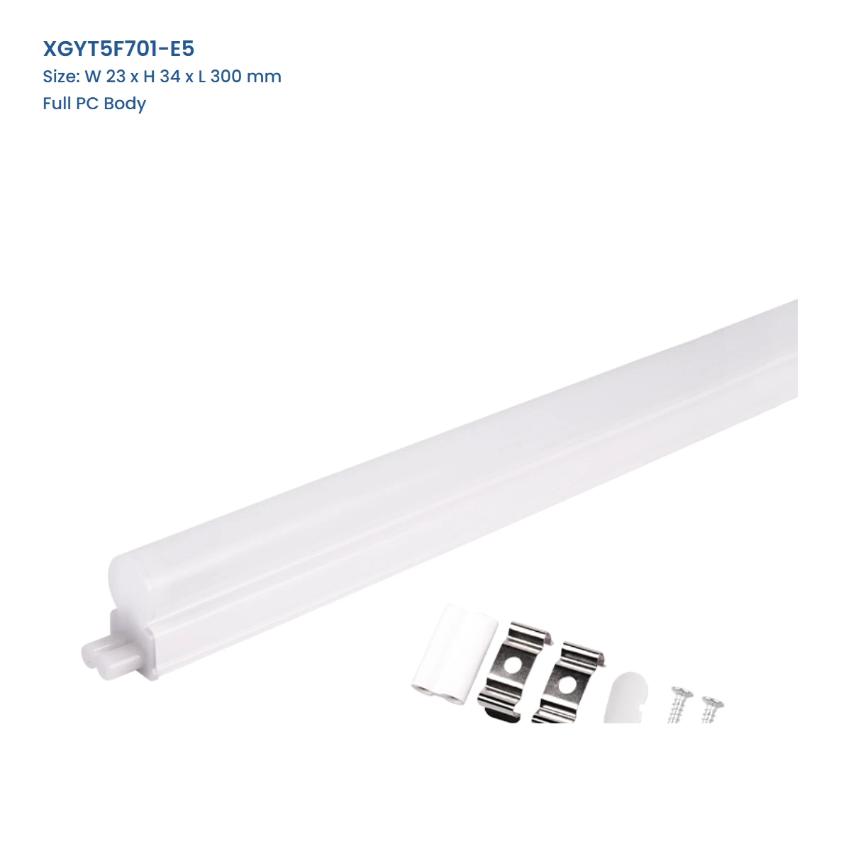 XGYT5F701-E5 connectable T5 integrated LED fixture, Full PC Body, W 23 x H 34 x L 300 mm