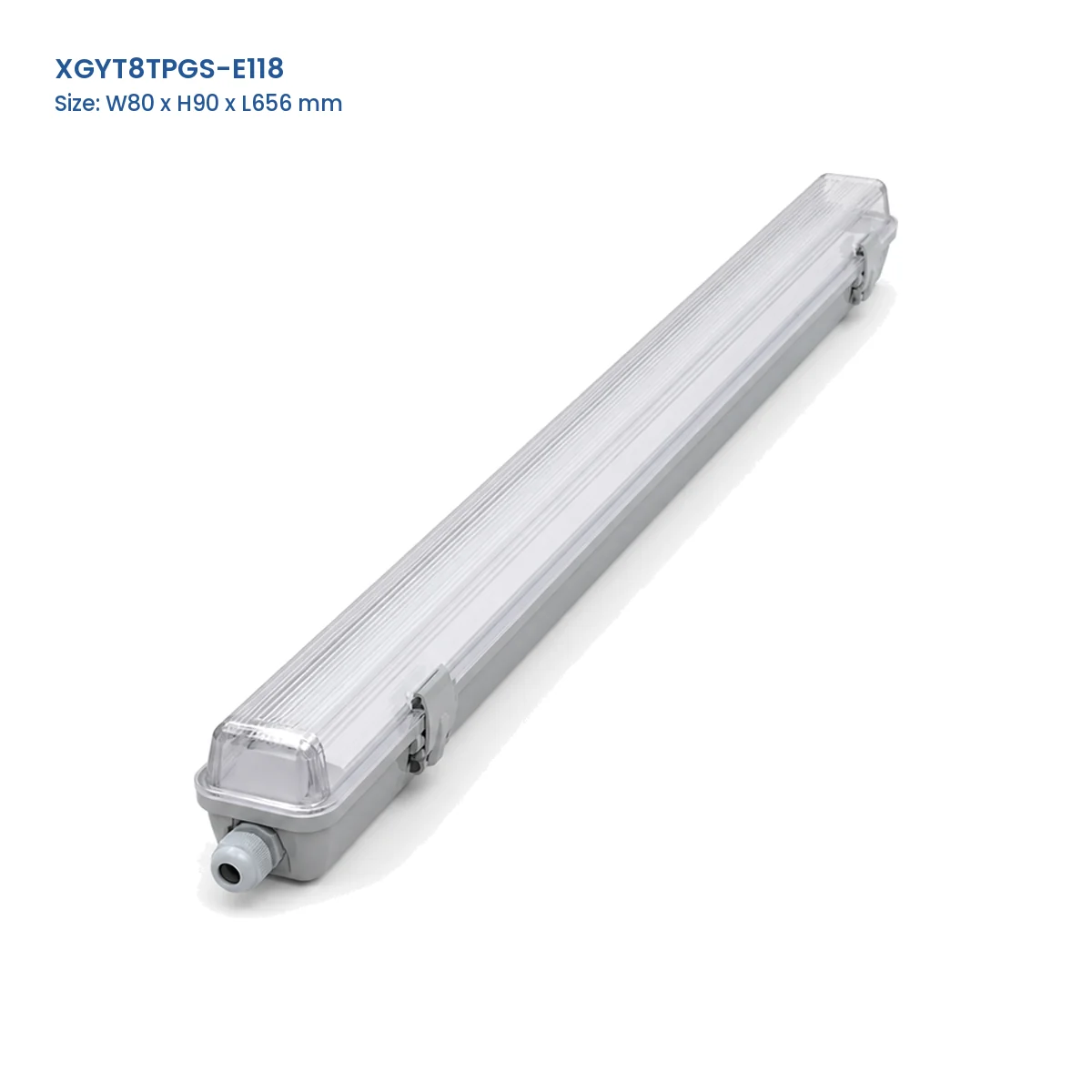 XGYT8TPGS-E118 replaceable-tube tri-proof fixture housing, W80 x H90 x L656 mm