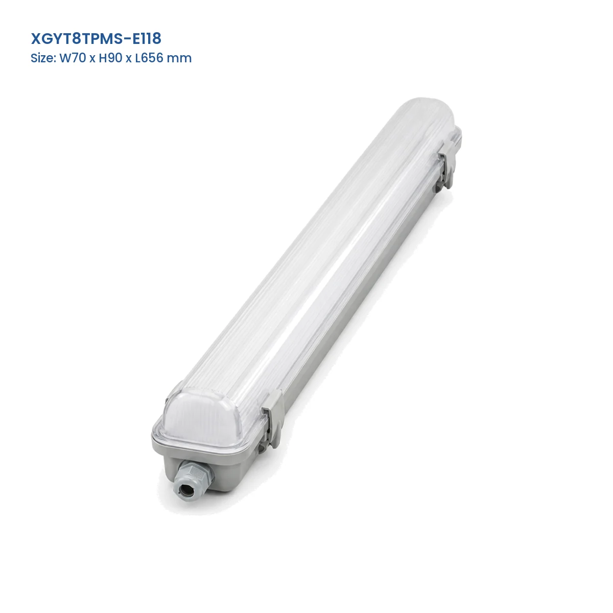XGYT8TPMS-E118 replaceable-tube tri-proof fixture housing, W70 x H90 x L656 mm