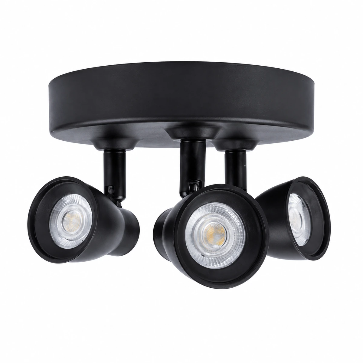 Black three-head LED triospot with circular ceiling base