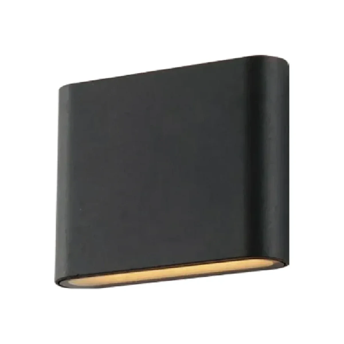 Slim black integrated LED wall light on white background