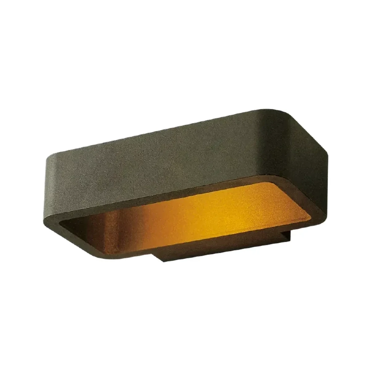 Shielded dark LED wall light with warm inner reflector on white background