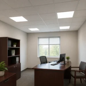 North American LED backlit panels installed in an office ceiling