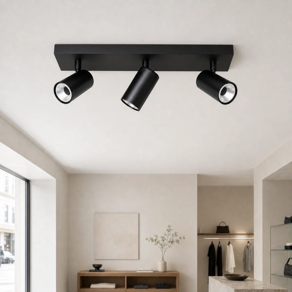CK026S-4 wide-plate surface-mounted spotlight housing in a dry indoor boutique