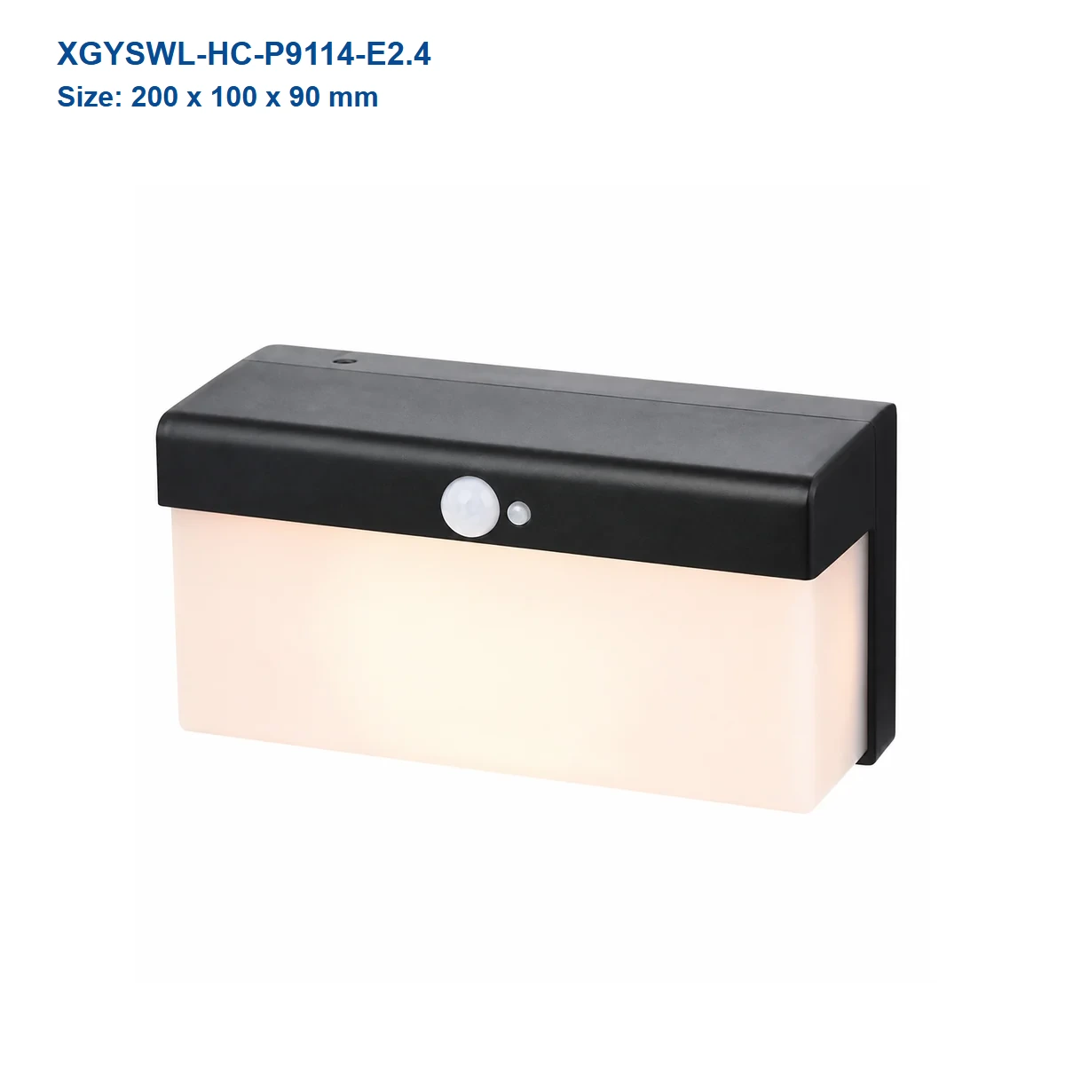 XGYSWL-HC-P9114-E2.4 horizontal cap solar wall light, 200 x 100 x 90 mm