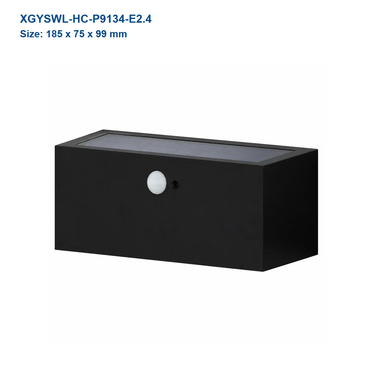 XGYSWL-HC-P9134-E2.4 aluminium solar wall light, 185 x 75 x 99 mm