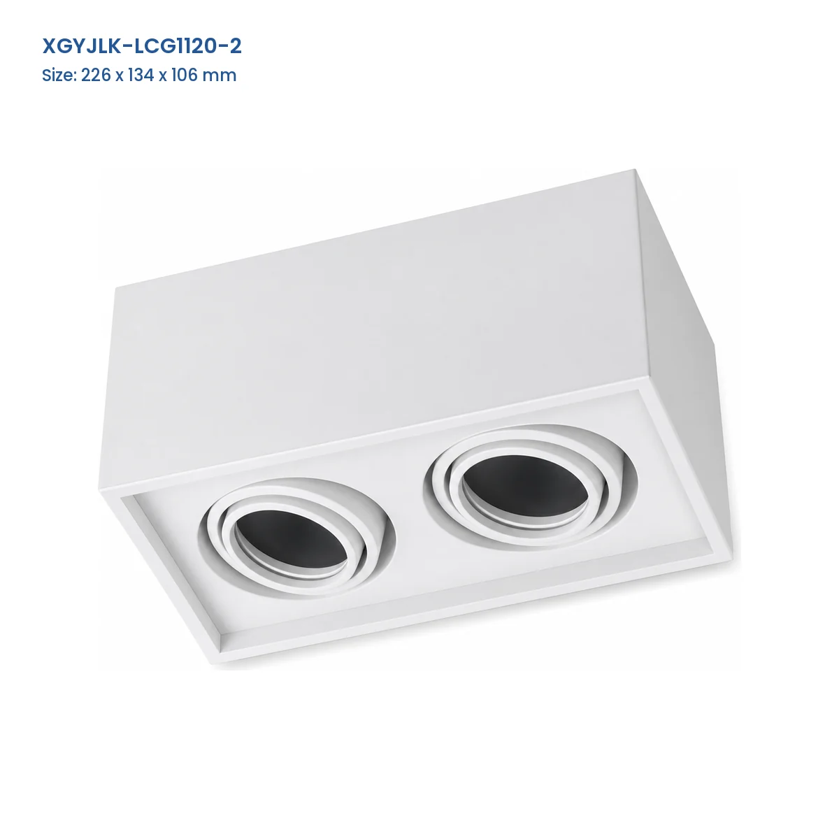 XGYJLK-LCG1120-2 2-aperture GU10 recessed fixture frame, catalog dimensions 226 x 134 x 106 mm