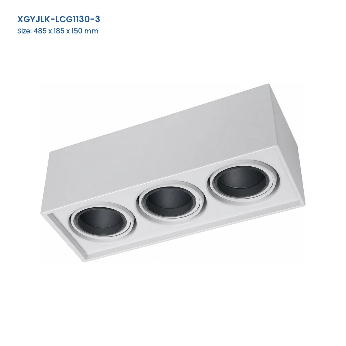 XGYJLK-LCG1130-3 3-aperture GU10 recessed fixture frame, catalog dimensions 485 x 185 x 150 mm
