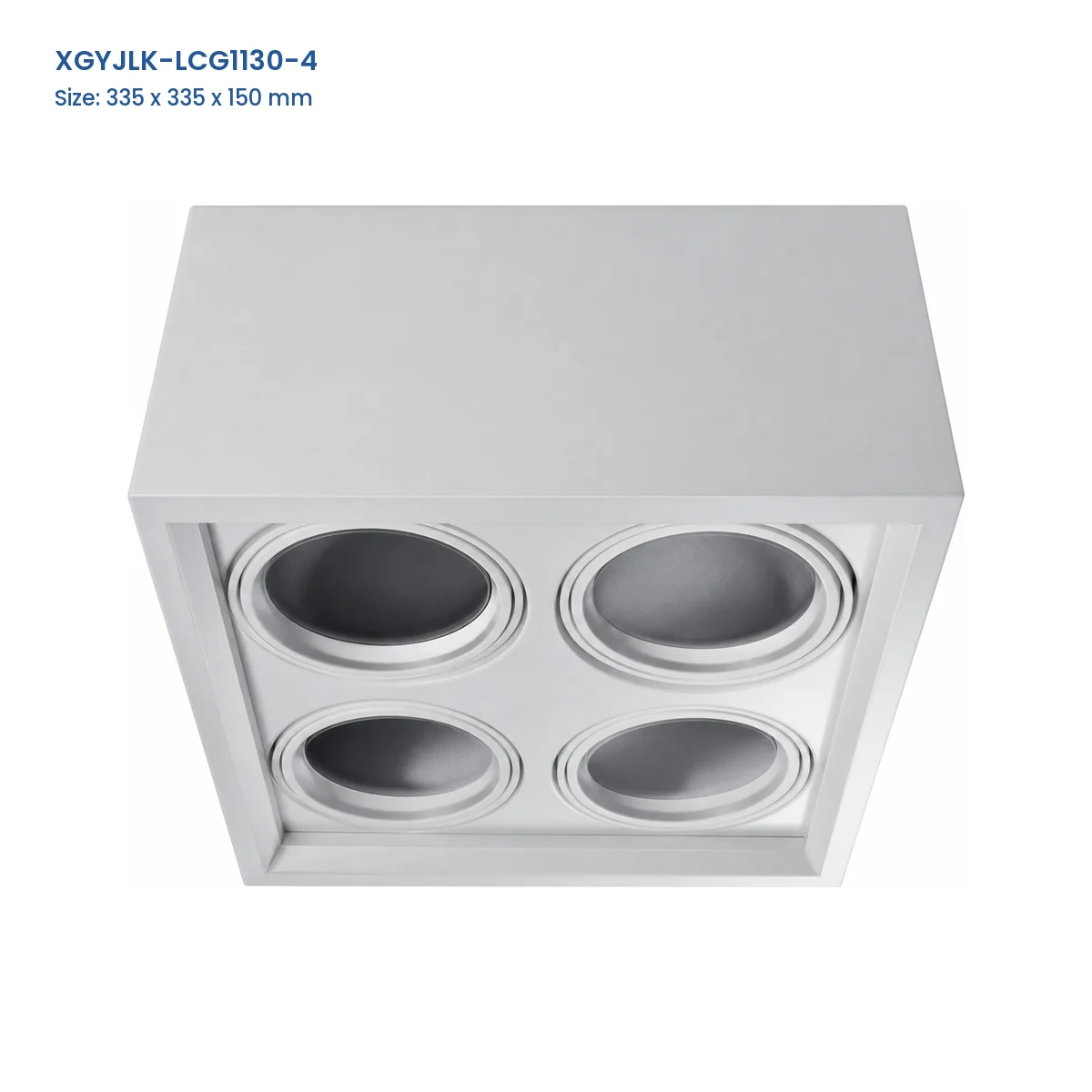 XGYJLK-LCG1130-4 4-aperture GU10 recessed fixture frame, catalog dimensions 335 x 335 x 150 mm