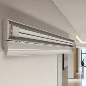 Long PL-L 2G11 plug-in fluorescent lamp fully seated in a compatible corridor wall-wash fixture