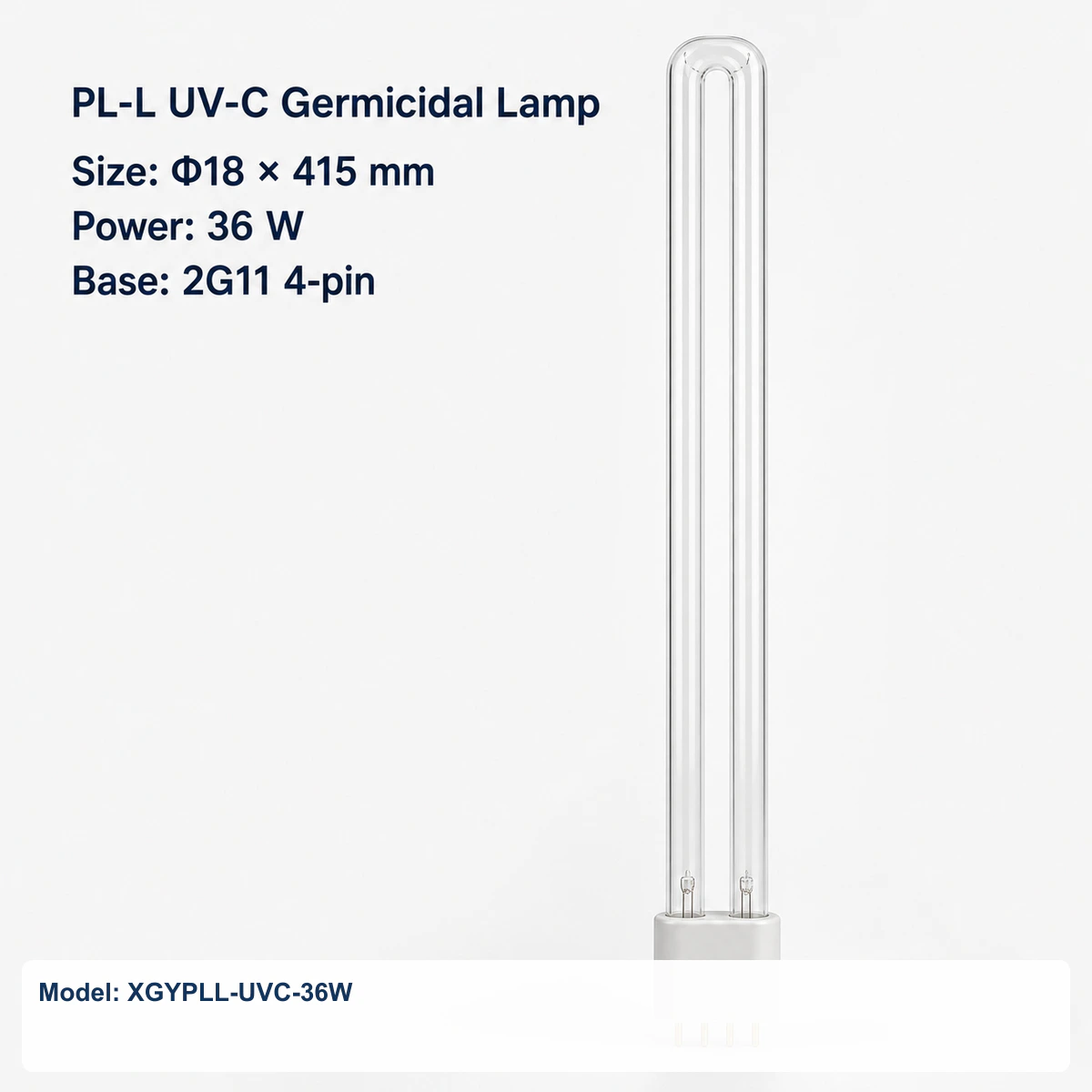 Clear PL-L UV-C lamp Φ18 × 415 mm, 2G11 four-pin, 36 W