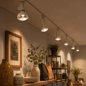 Incandescent reflector bulbs installed in compatible indoor retail track heads