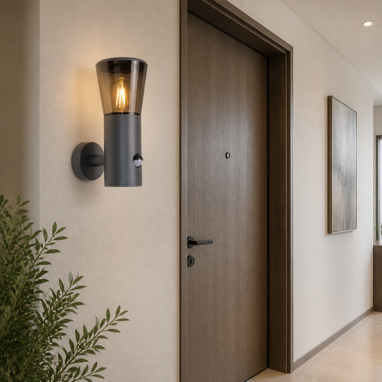 XGYWL-5951-PIR PIR wall-mounted E27 lamp beside an interior entrance
