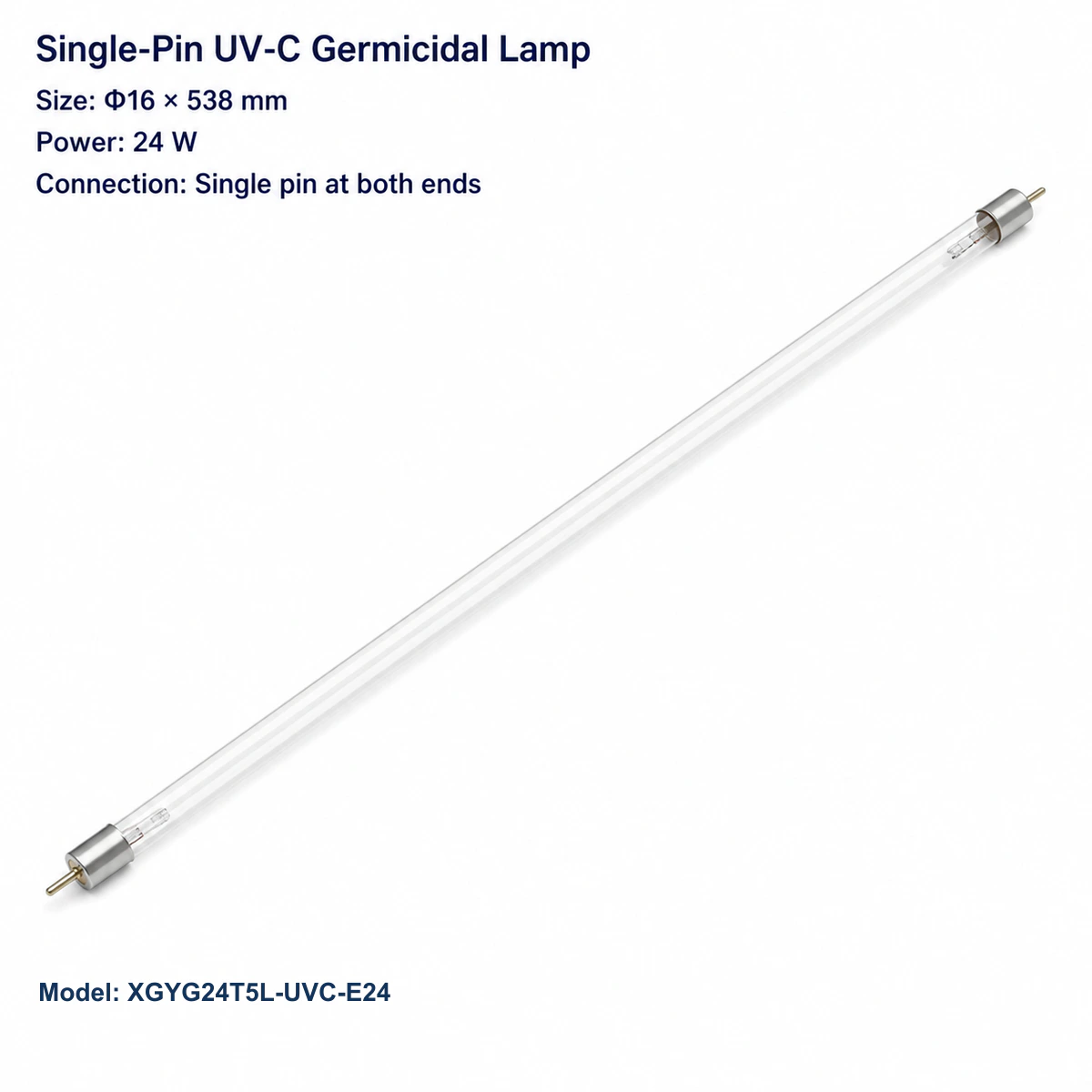 Straight single-pin UV-C lamp Φ16 × 538 mm, 24 W