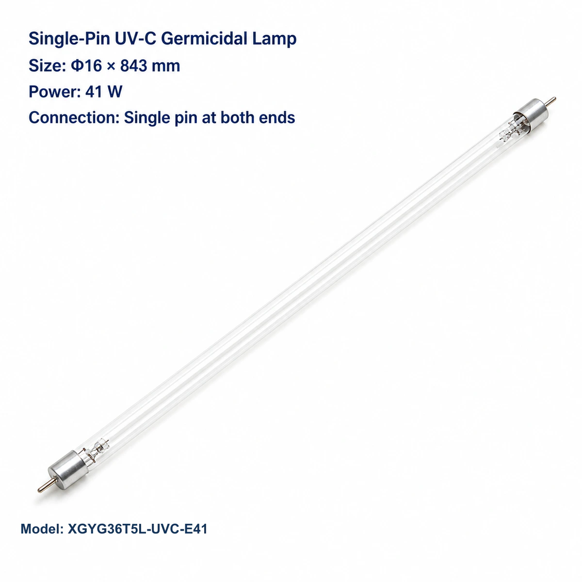 Straight single-pin UV-C lamp Φ16 × 843 mm, 41 W