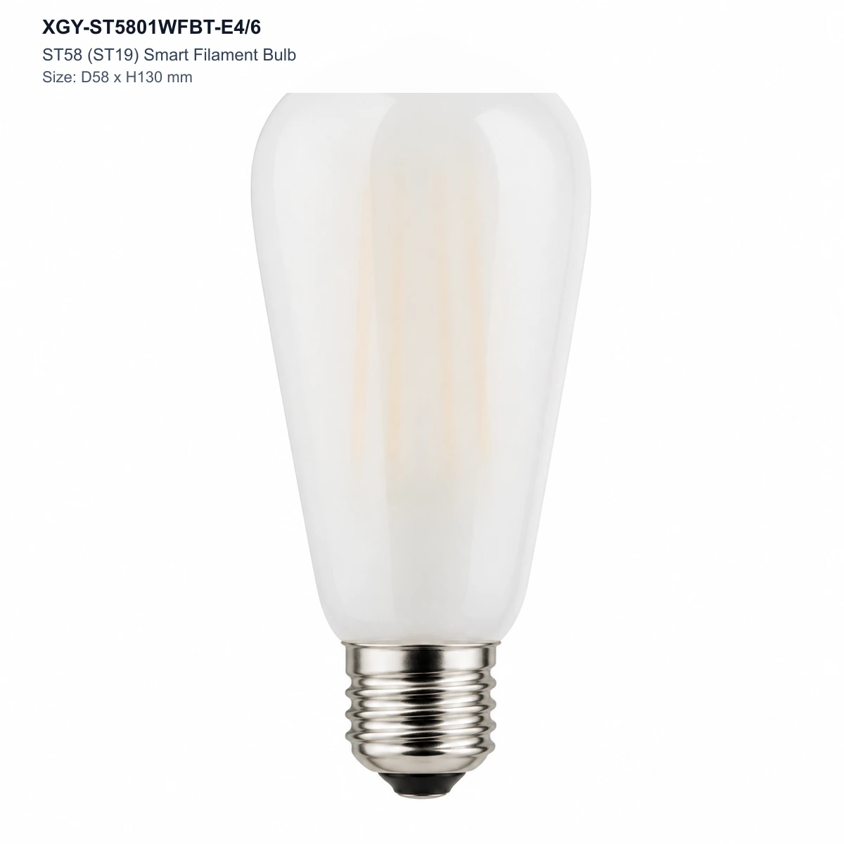 XGY-ST5801WFBT-E4/6 ST58 (ST19) Smart Filament Bulb, Size D58 x H130 mm