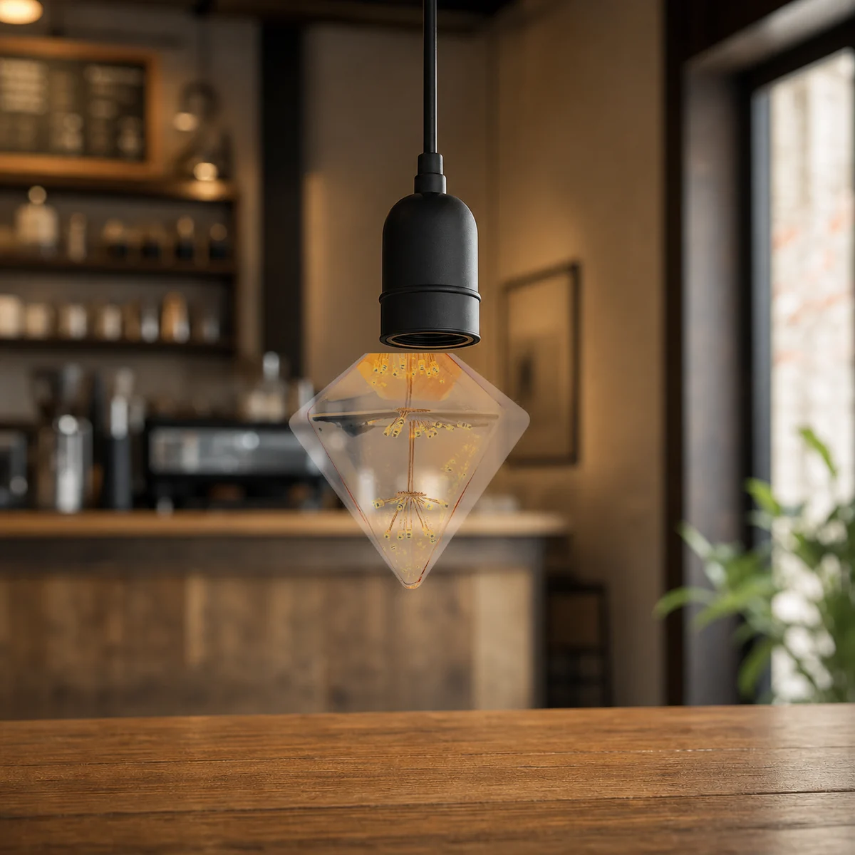 Starry LED decorative bulbs installed upright in pendant sockets
