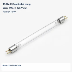 Clear T5 UV-C germicidal lamp Φ16 × 135.9 mm, G5 bi-pin, rated power 4 W