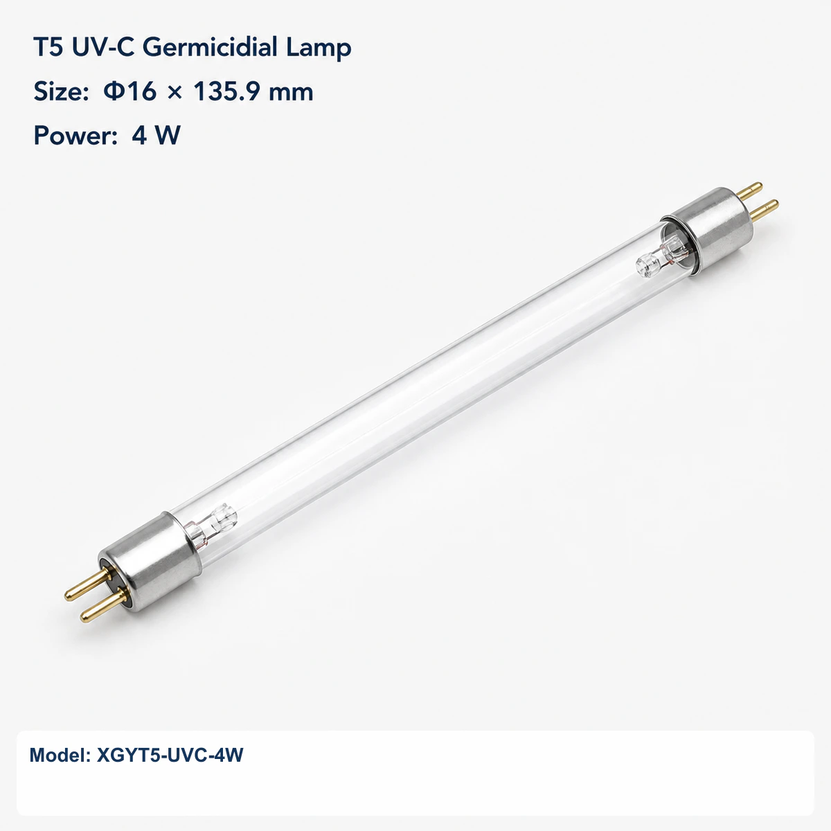 Clear T5 UV-C germicidal lamp Φ16 × 135.9 mm, G5 bi-pin, rated power 4 W