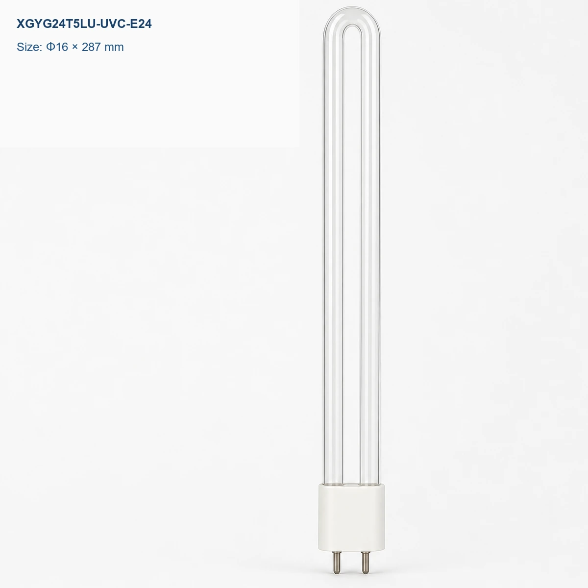 Clear U-shaped UV-C lamp Φ16 × 287 mm, 2-pin base, 24 W