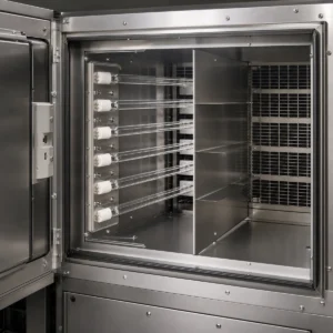 High-output clear quartz four-pin UV-C lamps mounted behind shielding in an interlocked process equipment module