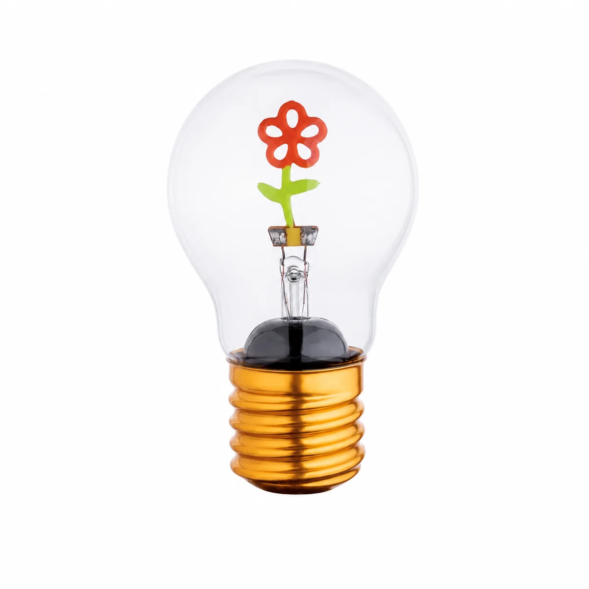 Rechargeable DC cartoon bulb with red flower and green stem filament
